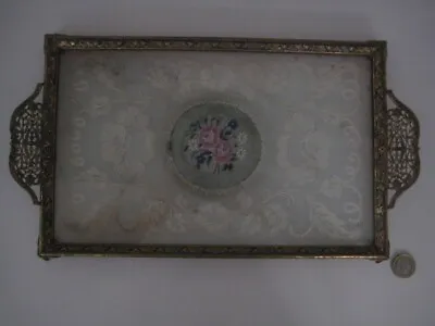 £34.99 • Buy Vintage Vanity Dressing Table Tray Petite Point Embroidered Roses Decoration