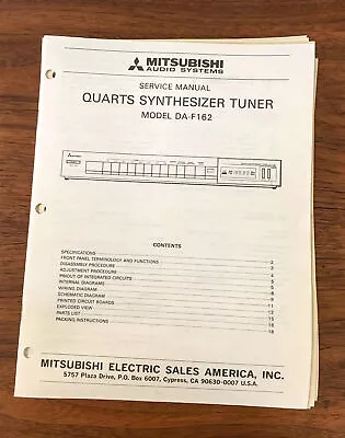 Mitsubishi DA-F162 Tuner Service Manual *Original* • $19.89