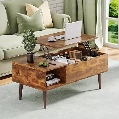 OLIXIS Coffee Table With Storage Shelves And Hidden Compartments (Rust Brown) • $67.99