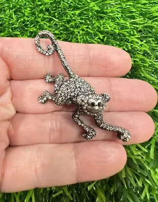 Vintage AB Monkey Pave Silver Tone Brooch Pin Pendant Laila Rowe Signed Star • $15.97