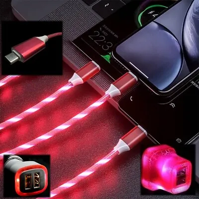 $11.99 • Buy LED Light Up 3 In 1 Multi Charging Charger Cable Cord - Iphone Android Type C