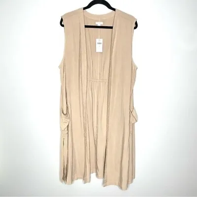 NWT J. Jill Pure 100% Tencel Open Front Longline Vest Khaki Beige Size 2X Plus • $25