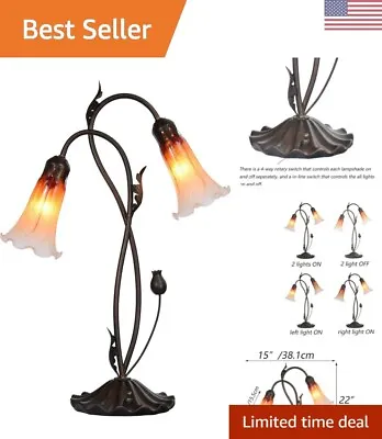 Blown Glass Lily Table Lamp - Orange Accent - 2-Light - Living Room Bedroom • $202.34