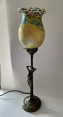 £100 • Buy Heron Glass Gold Coloured Hand Blown Lamp Shade & Art Nouveau Inspired Lady Base