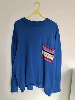 Size Large Men’s Blue Oversized Jumper With Crochet Pocket - Zara - Worn Once! • £13