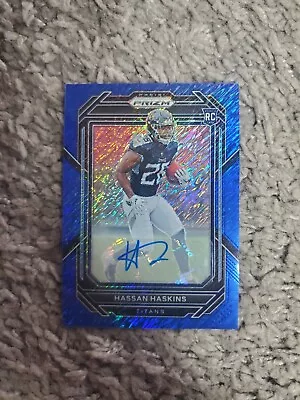 $0.01 • Buy 2022 Hassan Haskins Panini Prizm FOTL Blue Shimmer Prizm Autograph RC 07/25