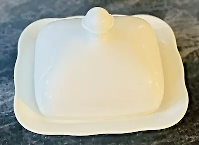 Mikasa Butter Dish & Lid Porcelain White Scalloped Handle 1/2 Lb Rondo EJ 900 • $32.40