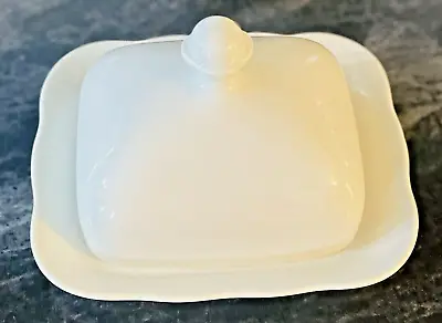 Mikasa Butter Dish & Lid White Scalloped Porcelain Handle 1/2 Lb Rondo EJ 900 • $32.40