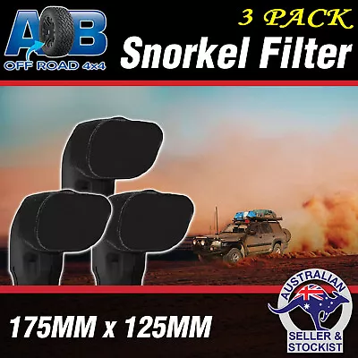 3x BLACK Snorkel Sock Pre Filter Cleaner 4 175x125mm Ram Head Cover Air Filter • $63