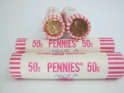 1969-D Original Bank Wrapped Uncirculated Lincoln Cent Penny Roll OBW Pennies • $33.85