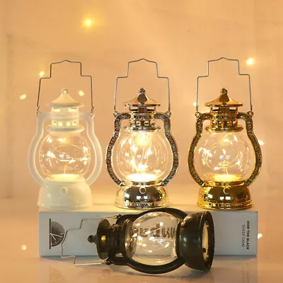 Retro LED Hanging Lantern Lamp Outdoor Camping Kerosene String Light Battery • $14.24