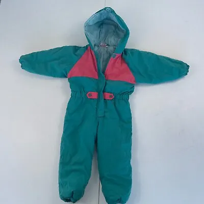 Zig Zag Snow Suit 12-18 Months Green Pink Vintage Retro 80s • £8.89