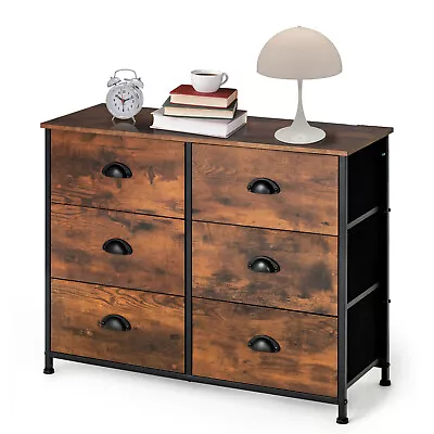6 Drawer Dresser Wood Top Storage Display Cabinet With Removable Drawers Bedroom • $65.99