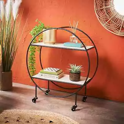 2 Tier Shelving Display Shelves Trolley Unit On Wheels With Black Metal Frame • £27