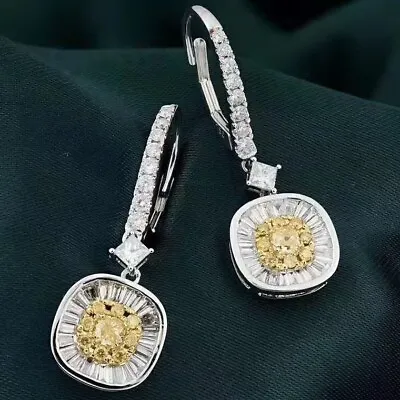 1.5Ct Natural Diamond 14K Gold Heated Golden Sapphire Cocktail Earrings EU18-21 • $63
