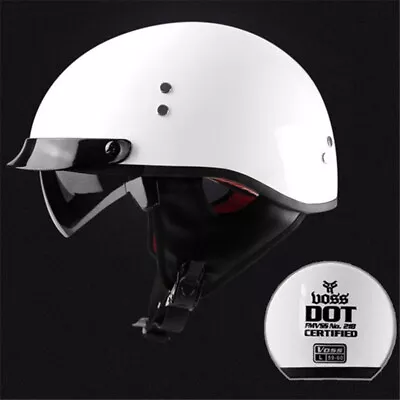 DOT Motorcycle Half Helmets Scooter Helmet Integrated Sun Visor Glossy White • $72.99