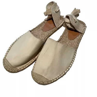 J Crew D'Orsay Lace-Up Espadrilles Flat Sandals Women's 9 Ivory • $26.99