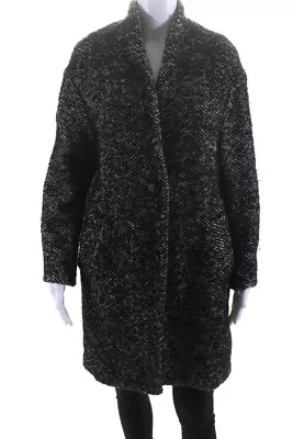 Zara Woman Womens Striped 2 Pocket V-Neck Button Up Longline Coat Black Size XS • $42.69