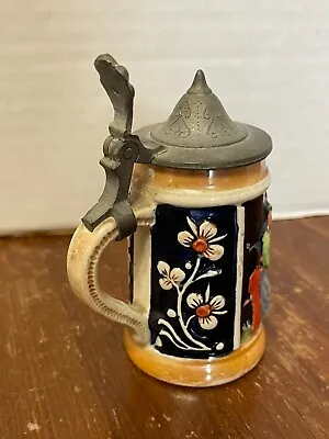 Miniature German Beer Stein Pewter Lid Vtg Cherub Ornate Mug Courtship Marked • $19.99