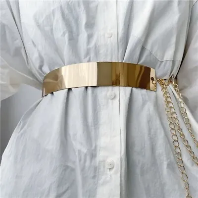 Gold Metal Mirror Belt Women Fashion High Waist Plate Wide Obi Band  30 -36  NEW • $7.91