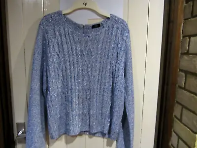 F & F Blue Cable Fronted Jumper With Glitter & Full Zip Back Size 16 • £4.99