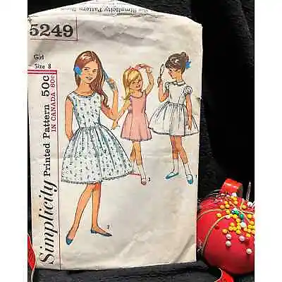 Simplicity 1960's Vintage Printed Pattern 5249 Girls Size 8 Slip Dress Or Slip  • $10