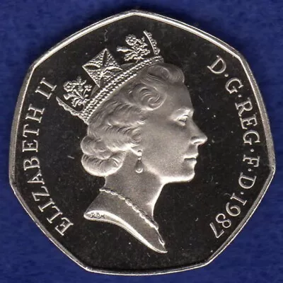 Great Britain 1987 Proof 50p 50 Pence Coin Britannia Large (Ref. T6338) • £11