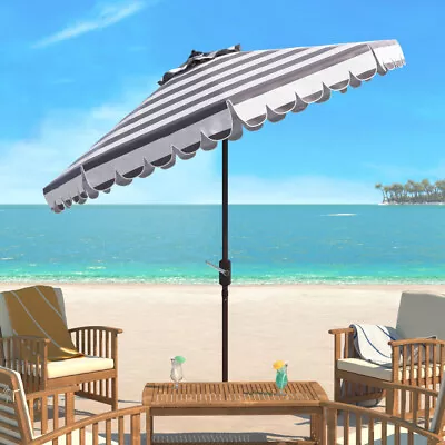 SAFAVIEH Outdoor Collection Maui Single Scallop 9-Foot Umbrella | Grey/White | • $152.99