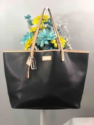 COACH Metro Black & Tan Saffiano Leather Large Tote Bag #F24341 • $116.99