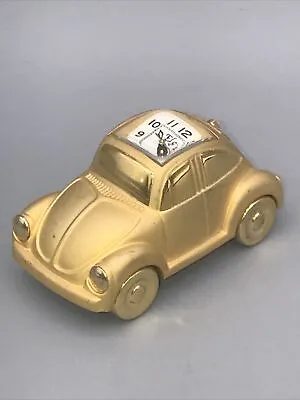 Elgin Volkswagen VW Beetle Mini Clock Bright Gold Car 1980s Metal NEW BATT • $20