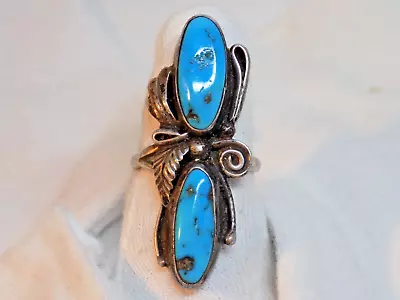 Sterling Silver Native Navajo Double Turquoise Amazing Ring Vintage Piece Sz 8 • $38