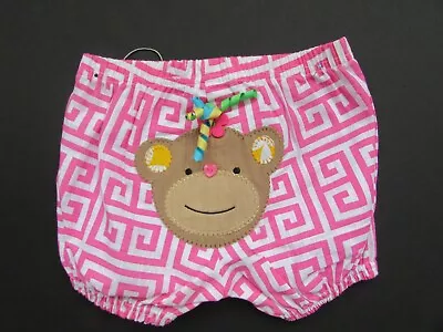 Mud Pie Pink Geo Print Diaper / Bloomer Monkey Applique 0-12 Mon Cute Nwt • $4.99