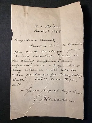 £38 • Buy 1899 ROYAL NAVY A.L.S Hand Written Letter S. S BRITON Capt Geoffrey Makins MANU