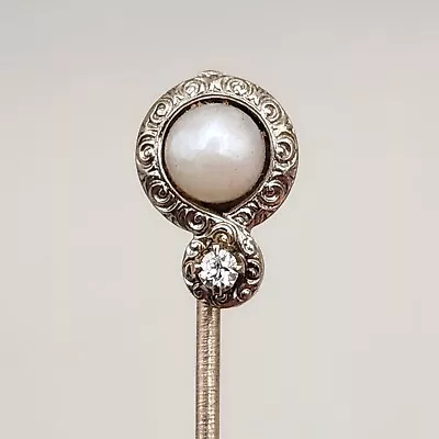 Vtg 10K Stick Pin Rose Gold Pearl Diamond Estate Possibly Antique Art Deco Read • $89.95