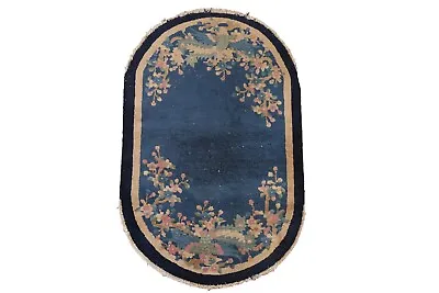 Vintage Floral Transitional Art Deco Nichols Chinese Oval Rug 3x5 Handmade Wool • $543.60