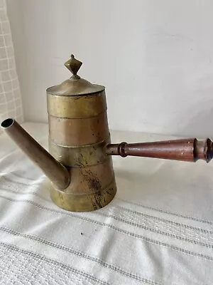 Vtg Copper & Brass Coffee Hot Chocolate Tea Kettle Pot With Wood Handle • $32