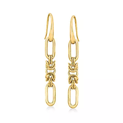 Italian 18kt Gold Over Sterling Paper Clip Link And Byzantine Drop Earrings • $49