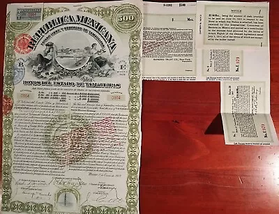 Mexico 1907 Republica Mexicana State Tamaulipas Warrant 500 Pesos Bond Loan • $115