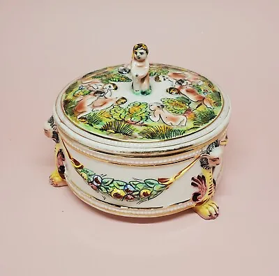 Capodimonte Trinket Box Heavenly Garden Angels Porcelain Cherub Lid Vintage • $45