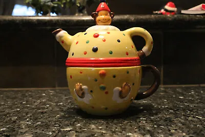 Peggy Jo Ackley Monkey Clown Teapot W/lid & Cup Cert. Int. Corp. • $20