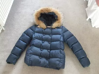 LILI GAUFRETTE GIRLS DOWN PADDED JACKET AGE 12yrs NAVY REAL FUR TRIM COST £75 • £5