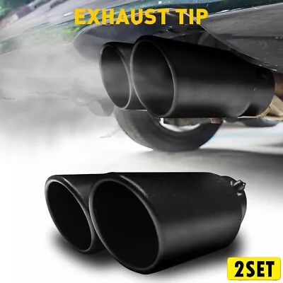 2Set Black Car Stainless Steel Dual Exhaust Pipe Muffler Tip Tail Burnt Titanium • $35.98