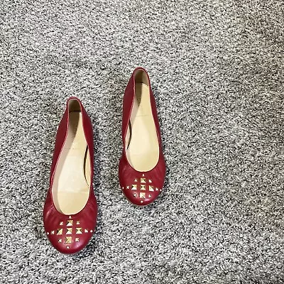 J CREW Cece Red Leather Gold Studded Ballet Flats Size 8.5 Italy • $29.95