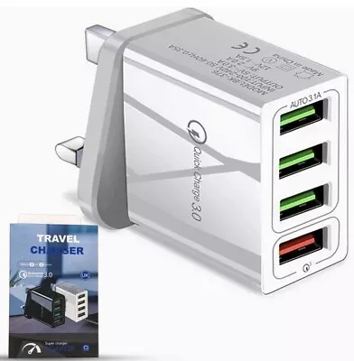 Silhani Usb Charger Plug Uk 4-Port Usb Fast Charger Plug Usb Plug 32W Charger • £5.99