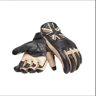 Triumph Flag Leather Motorcycle Gloves Black & Bone MGVS17304 • $95