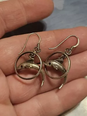 Vintage Sterling Silver 925 Dolphin Earrings • $14