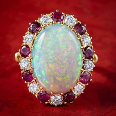 925 Sterling Silver Opal & Ruby Gemstone Lab Created Cocktail Ring • $92.79
