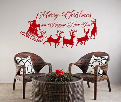 Merry Christmas Wall Decal Santa Claus Gifts Happy New Year Nursery Decor NS919 • $22.99