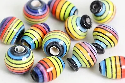 £14.99 • Buy RAINBOW Design  Ceramic Beads   -  Hand Painted  In PERU -Hair & Crafts Use