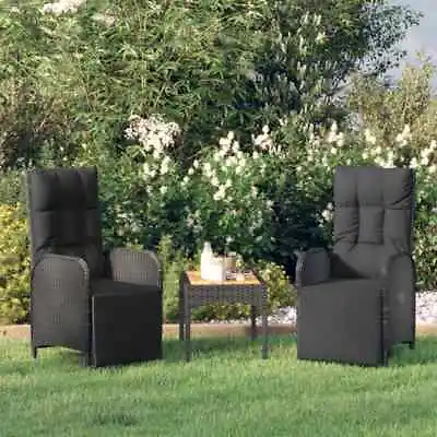 $267.99 • Buy 2x Outdoor Reclining Chairs With Cushions Poly Rattan Black Furniture VidaXL